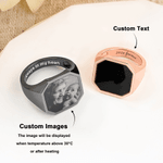 Personalized Heat-Activated Hidden Photo Sterling Silver Ring with Text Memorable Jewellery Birthday Anniversary Gift for Men Couple Family