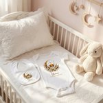 Personalizado Media Luna Mezquita Patrón 100% Algodón Suave Baby Bodysuit Romper Babero Set con Nombre Primer Eid Mubarak Regalo para Recién Nacidos Bebés