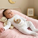 Personalizado Media Luna Mezquita Patrón 100% Algodón Suave Baby Bodysuit Romper Babero Set con Nombre Primer Eid Mubarak Regalo para Recién Nacidos Bebés