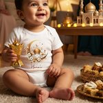 Personalizado Media Luna Mezquita Patrón 100% Algodón Suave Baby Bodysuit Romper Babero Set con Nombre Primer Eid Mubarak Regalo para Recién Nacidos Bebés