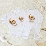 Personalizado Media Luna Mezquita Patrón 100% Algodón Suave Baby Bodysuit Romper Babero Set con Nombre Primer Eid Mubarak Regalo para Recién Nacidos Bebés