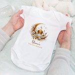 Personalizado Media Luna Mezquita Patrón 100% Algodón Suave Baby Bodysuit Romper Babero Set con Nombre Primer Eid Mubarak Regalo para Recién Nacidos Bebés