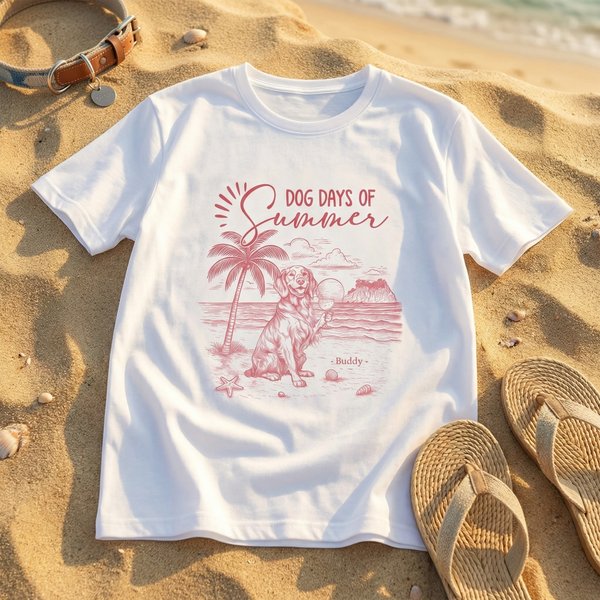 Personalized Dog Days Of Summer 1-5 Dogs White T-shirt with Names Pet Party Birthday Adoption Anniversary Gift for Pet Lovers