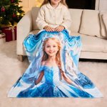 Personalised Frozen Forest Princess Photo Sparkling Snow Scene Soft Throw Blanket with Name Home Decor Birthday Gift for Girl