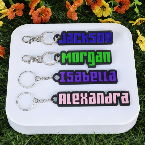 Personalized Multicolour Pixel Art 3D-Printed Name Backpack Tag Keychain Back to School Birthday Gift for Kids