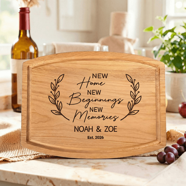 Personalised New Home Charcuterie Cutting Board with Title Year and Juice Groove Housewarming Gift for Couple Family