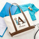 Personalizzato Cartoon Healthcare Worker Durable Boat Tote Bag con nome e iniziale Travel Daily Use Nurses' Day Gift per medici infermieri