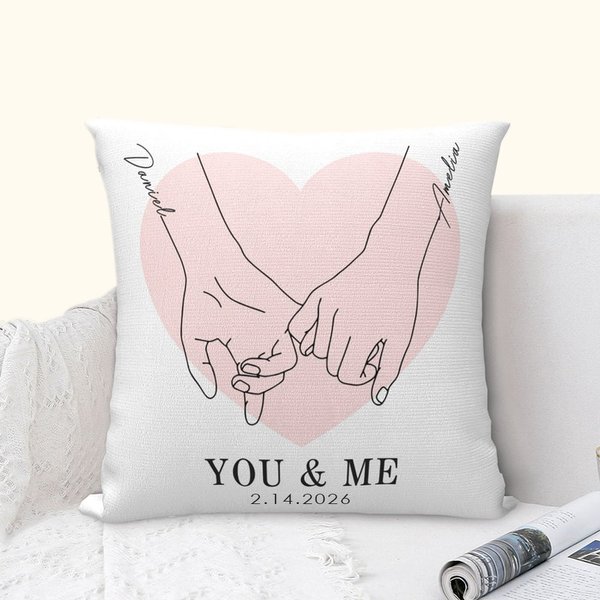 Personalisierte Sie & Me Holding Hands Line Art Kissen werfen Kissenabdeckung Valentinstag Jahrestag Geschenk für Ehepaar