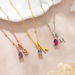 Personalizada 3D Burbuja Inicial Collar con Lágrima Birthstone Dainty Jewelry Birthday Valentine's Day Anniversary Gift for Women