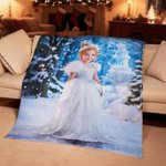 Personalised Frozen Forest Princess Photo Sparkling Snow Scene Soft Throw Blanket with Name Home Decor Birthday Gift for Girl