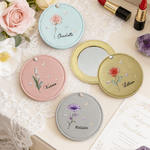 Personalized Crystal Birth Flower Butterfly Portable PU Leather Makeup Mirror with Name Wedding Birthday Anniversary Gift for Women Besties Brides