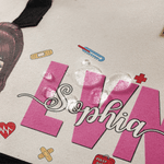 Personlig tegneserie lege sykepleier karakter stor lerret tote bag med navn bursdag sykepleier eksamen takknemlighet gave til sykepleier lege