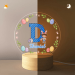 Personalizzato Cartoon personaggio coniglio sette colori iniziali LED luce notturna con nome e base in legno camera Decor Pasqua Party Favor regalo per i bambini