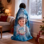 Personalised Frozen Forest Princess Photo Sparkling Snow Scene Soft Throw Blanket with Name Home Decor Birthday Gift for Girl