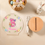 Personalizzato Cartoon personaggio coniglio sette colori iniziali LED luce notturna con nome e base in legno camera Decor Pasqua Party Favor regalo per i bambini
