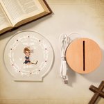 Personalised Cartoon Prayer Character Cross Bible LED Night Light with Name Text and Wooden Base Baptism Confirmation Gift for Christian Woman
