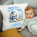 Spersonalizowana poszewka na poduszkę z imieniem i inicjałem Cute Bunny Cloud Home Decor Easter Party Gift for Kids