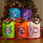 Personalised Cute Cartoon Snowman LED Light Bucket Bag with Name and Year Holiday Storage Decor Christmas Gift for Kids