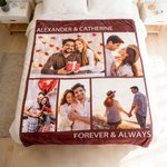 Couverture Douce Personnalisée avec 5 Photos de Collage et Noms Cadeau de Souvenir St-Valentin Anniversaire pour Couple Famille