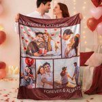 Couverture Douce Personnalisée avec 5 Photos de Collage et Noms Cadeau de Souvenir St-Valentin Anniversaire pour Couple Famille