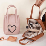 Personalised Heart Shaped Birth Flower PU Leather Makeup Bag with 1-6 Names Daily Use Birthday Gift for Friends Besties