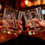 Personalized Vintage Rose Floral 10 oz Old Fashioned Rock Whiskey Glass with Initial and Name Anniversary Birthday Gift for Bartenders Whiskey Lovers