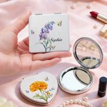Spersonalizowane lusterko do makijażu z imieniem i nazwiskiem Urodziny Kwiat Motyl Kompaktowe lusterko ze skóry PU Okrągłe kwadratowe lusterko do makijażu z imieniem i nazwiskiem Prezent ślubny dla ko