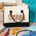 Personlig tegneserie lege sykepleier karakter stor lerret tote bag med navn bursdag sykepleier eksamen takknemlighet gave til sykepleier lege