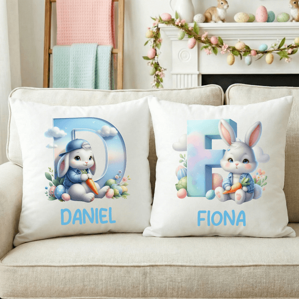 Spersonalizowana poszewka na poduszkę z imieniem i inicjałem Cute Bunny Cloud Home Decor Easter Party Gift for Kids