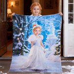 Personalised Frozen Forest Princess Photo Sparkling Snow Scene Soft Throw Blanket with Name Home Decor Birthday Gift for Girl