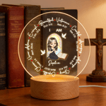 Personalised Cartoon Prayer Character Cross Bible LED Night Light with Name Text and Wooden Base Baptism Confirmation Gift for Christian Woman
