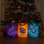 Personalised Cute Cartoon Snowman LED Light Bucket Bag with Name and Year Holiday Storage Decor Christmas Gift for Kids