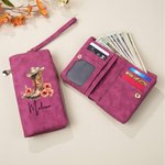 Personalized Birth Flower Cowboy Boots PU Leather Wristlet Tri-Fold Wallet with Name Birthday Anniversary Gift for Women