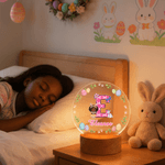 Personalizzato Cartoon personaggio coniglio sette colori iniziali LED luce notturna con nome e base in legno camera Decor Pasqua Party Favor regalo per i bambini