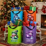 Personalised Cute Cartoon Snowman LED Light Bucket Bag with Name and Year Holiday Storage Decor Christmas Gift for Kids