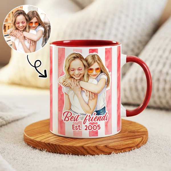 Personalised Watercolour Striped Photo Design 11 oz 15 oz Ceramic Coffee Mug with Text Daily Use Birthday Gift for Besties Sisters