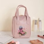 Personalised Cowboy Birth Flower Boots PU Leather Handheld Makeup Bag with Name Birthday Anniversary Gift for Women
