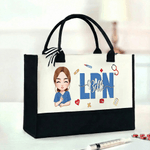 Sac fourre-tout en toile personnalisé avec personnage de médecin ou infirmière nom et fonction - Cadeau pour médecin et personnel soignant