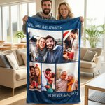 Couverture Douce Personnalisée avec 5 Photos de Collage et Noms Cadeau de Souvenir St-Valentin Anniversaire pour Couple Famille