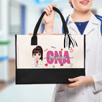 Personlig tegneserie lege sykepleier karakter stor lerret tote bag med navn bursdag sykepleier eksamen takknemlighet gave til sykepleier lege