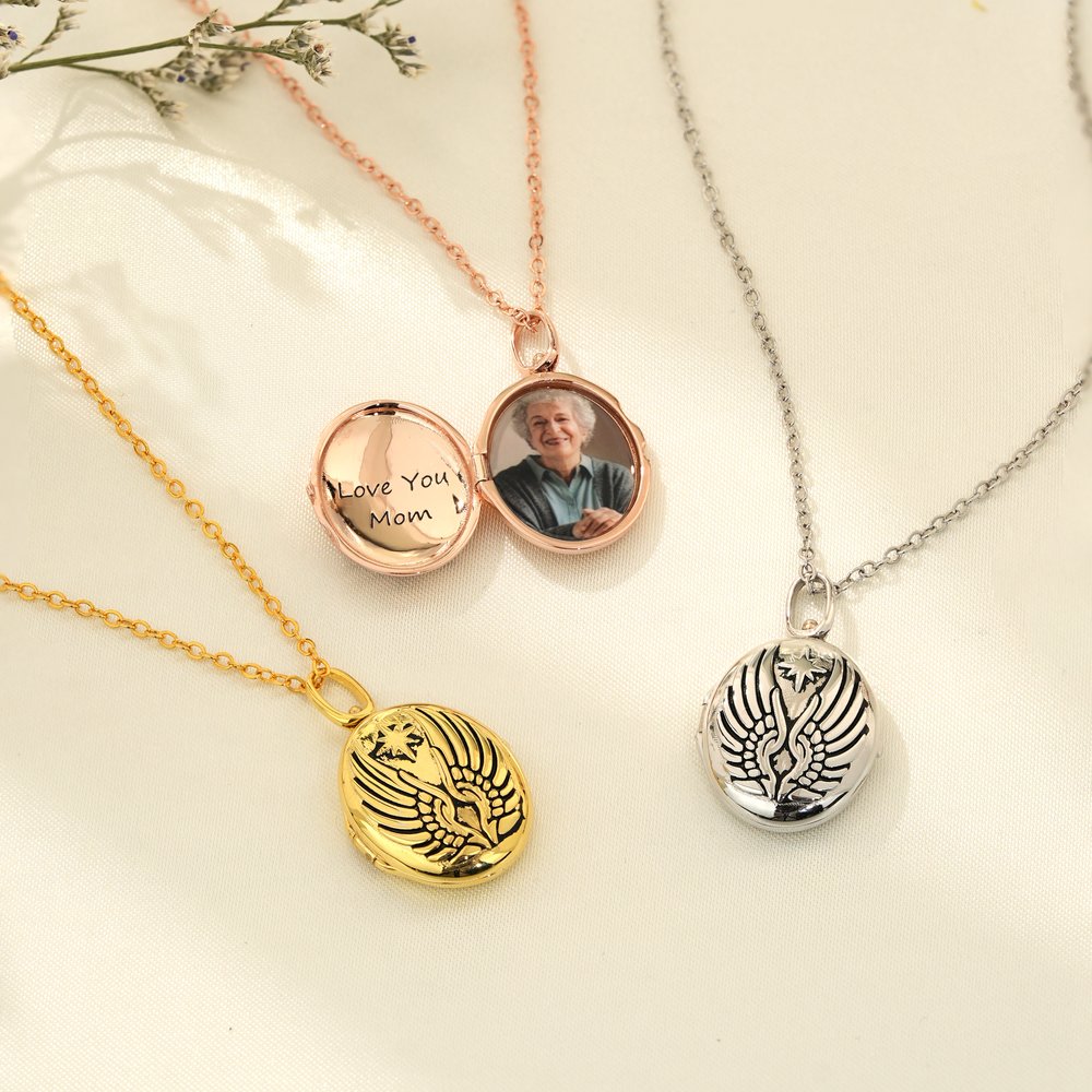 Personalized Star Angel Wings Photo Necklace with Engraved Text Dainty Jewelry Valentine's Day Birthday Anniversary Gift for Women 3