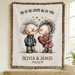 Personalized Elderly Couple Tassel Throw Blanket with Name and Date Wedding Anniversary Valentine's Day Gift for Couple