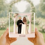 Personalised 3D Cartoon Bride and Groom Acrylic Plaque with Name and Text Wedding Anniversary Valentine's Day Gift for Newlyweds Couples