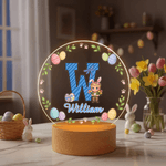 Personalizzato Cartoon personaggio coniglio sette colori iniziali LED luce notturna con nome e base in legno camera Decor Pasqua Party Favor regalo per i bambini