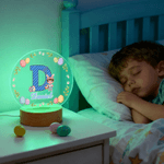 Personalizzato Cartoon personaggio coniglio sette colori iniziali LED luce notturna con nome e base in legno camera Decor Pasqua Party Favor regalo per i bambini