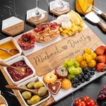 Planche à découper 11 pièces en marbre d'acacia avec bol et cuillère Cadeau de pendaison de crémaillère pour la famille