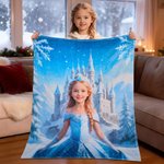 Personalised Frozen Forest Princess Photo Sparkling Snow Scene Soft Throw Blanket with Name Home Decor Birthday Gift for Girl