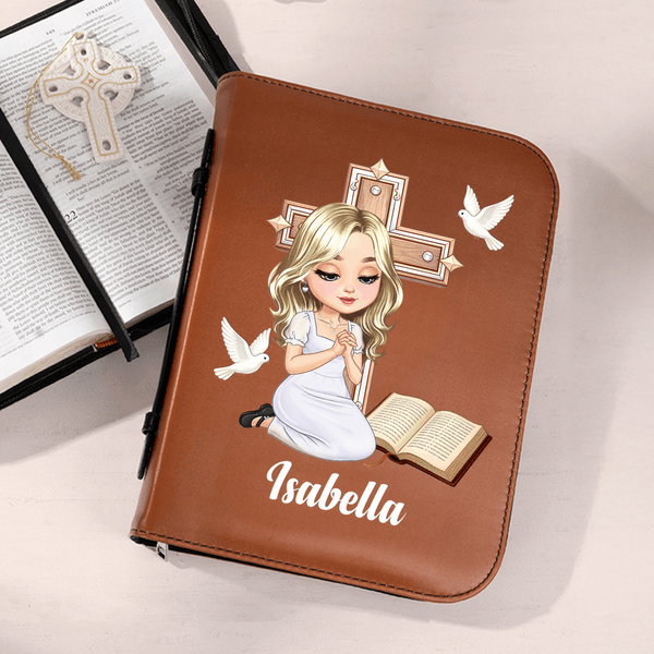 Couverture de livre biblique en cuir PU avec fermeture éclair et poignée de transport Cadeau de baptême pour les femmes chrétiennes