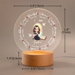 Personalised Cartoon Prayer Character Cross Bible LED Night Light with Name Text and Wooden Base Baptism Confirmation Gift for Christian Woman