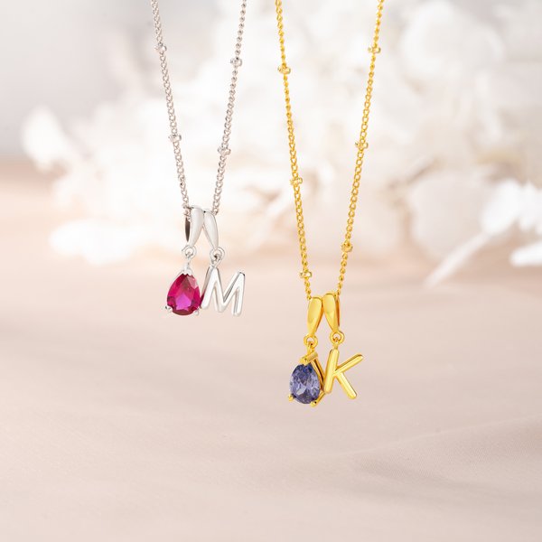Personalizada 3D Burbuja Inicial Collar con Lágrima Birthstone Dainty Jewelry Birthday Valentine's Day Anniversary Gift for Women